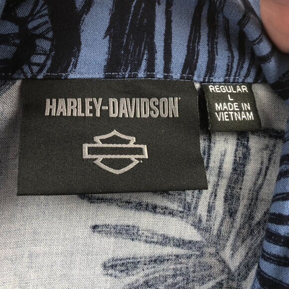 Harley-Davidson Mens Hawaiian Shirt Large Short Sleeve Blue Casual Moto Leaf Y2K - Picture 3 of 14